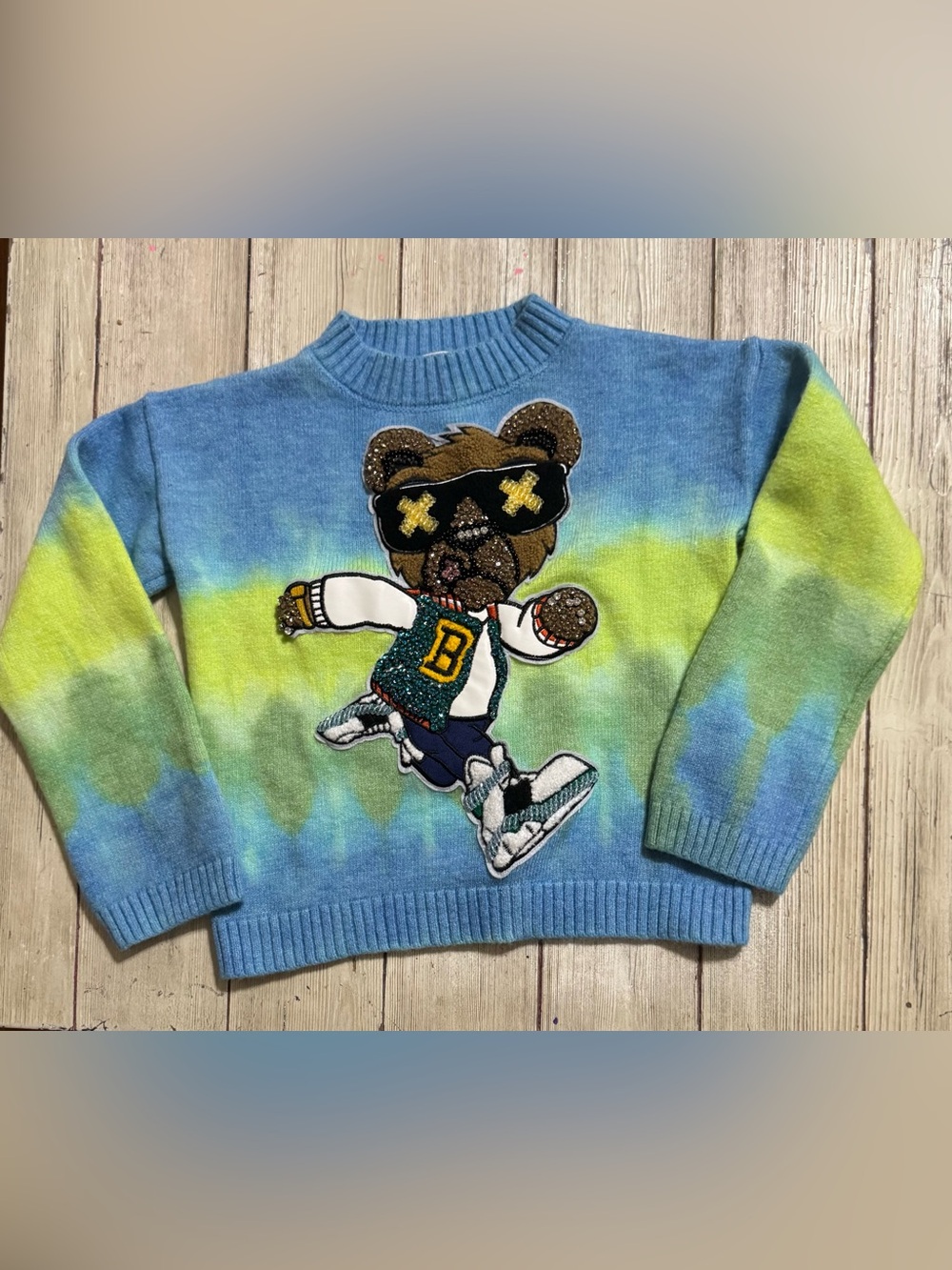 Lola + The Boys crystal beaded bear tie dye sweater Girls size 10